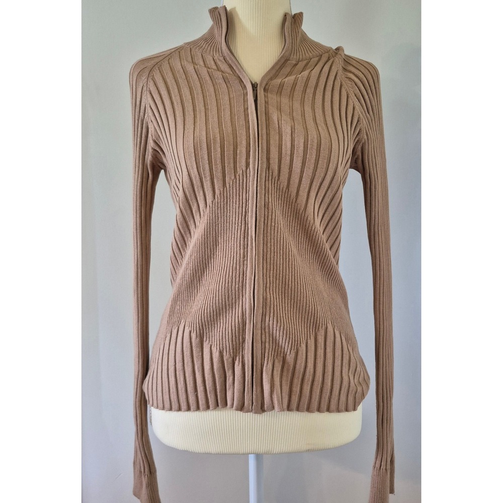 Women's Size M Silk Blend Full Zip Ribbed Sweater 90s Minimalism Y2K Aesthetic